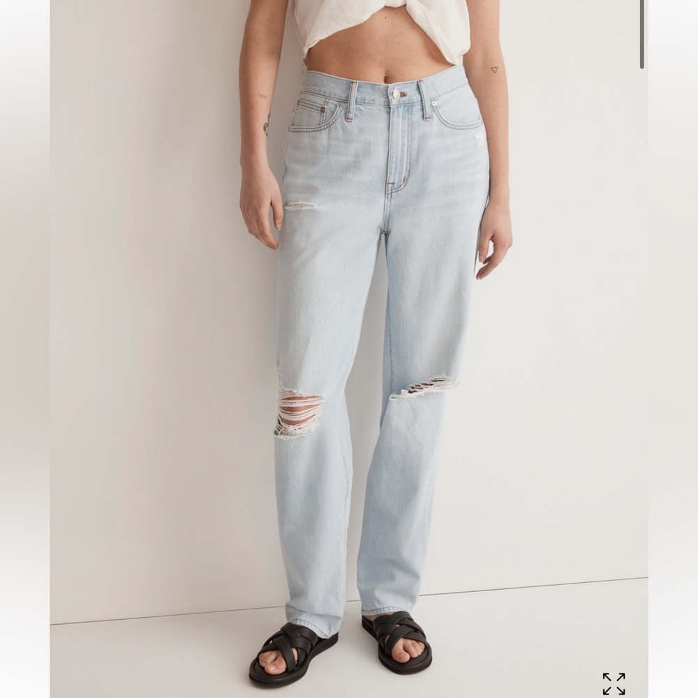 Madewell The Slouchy Boyjean Light Wash Jeans Distressed Size 29” Waist